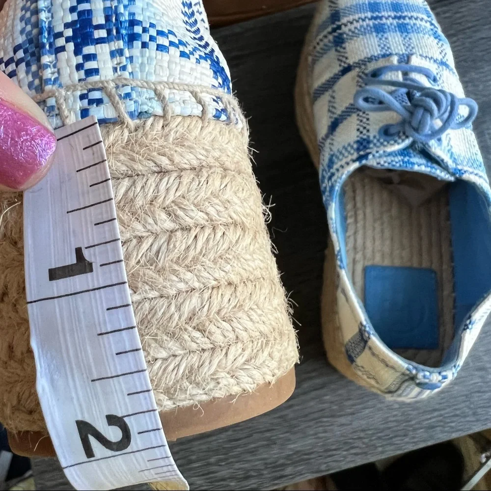 Tory Burch Florence Blue Plaid Platfrom Lace Up Espadrilles US6.5 Used Once!!